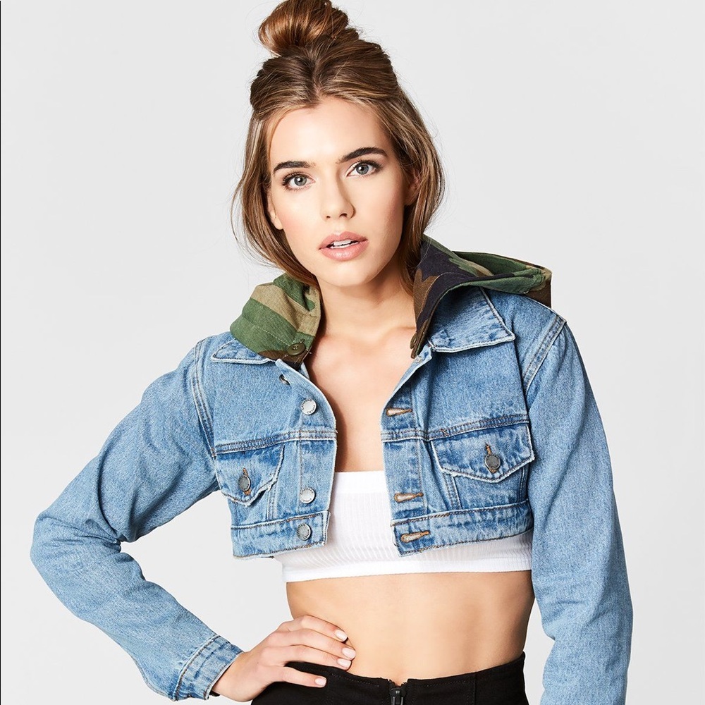 Cropped LF fitted camo denim Marina Jacket. NWT